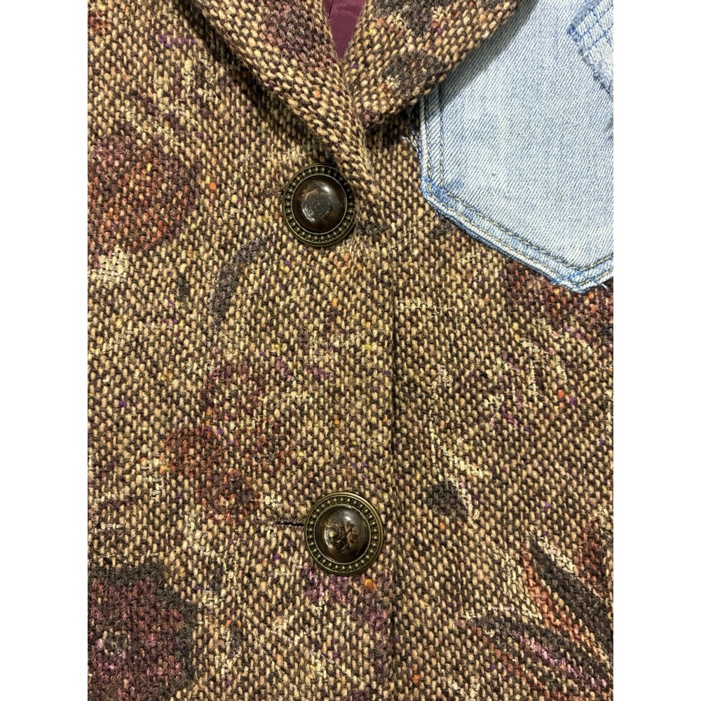 Upcycled Reworked Tweed Blazer Jacket Custom Patchwork Denim Boho Grunge Art - Picture 8 of 10